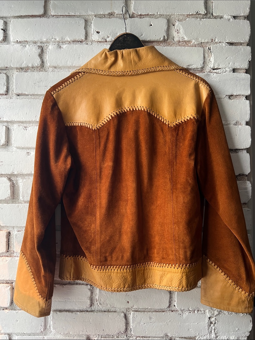 70s Made in Mexico handmade Suede Two-Tone Brown Leather Trim Jacket - Women - Picture 4 of 7
